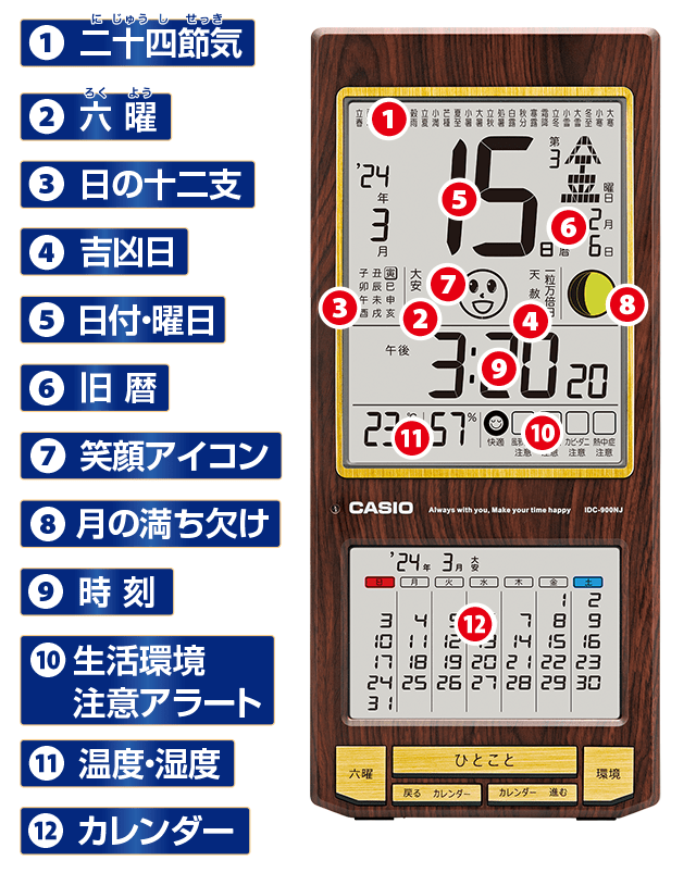 カシオ 多機能カレンダー時計 IDC-900NJ-5JF - 掛時計/柱時計